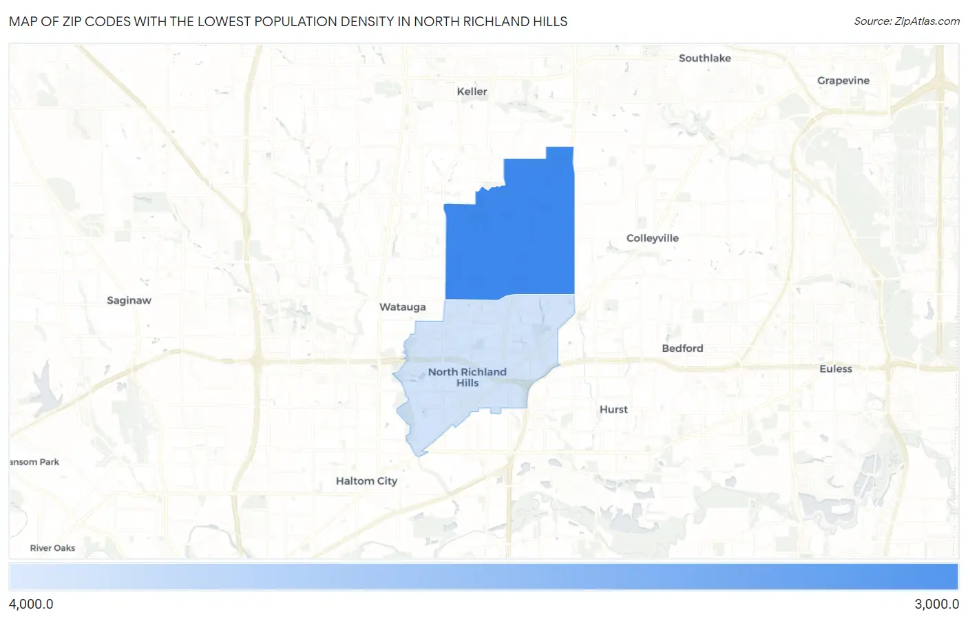 Zip Codes with the Lowest Population Density in North Richland Hills Map