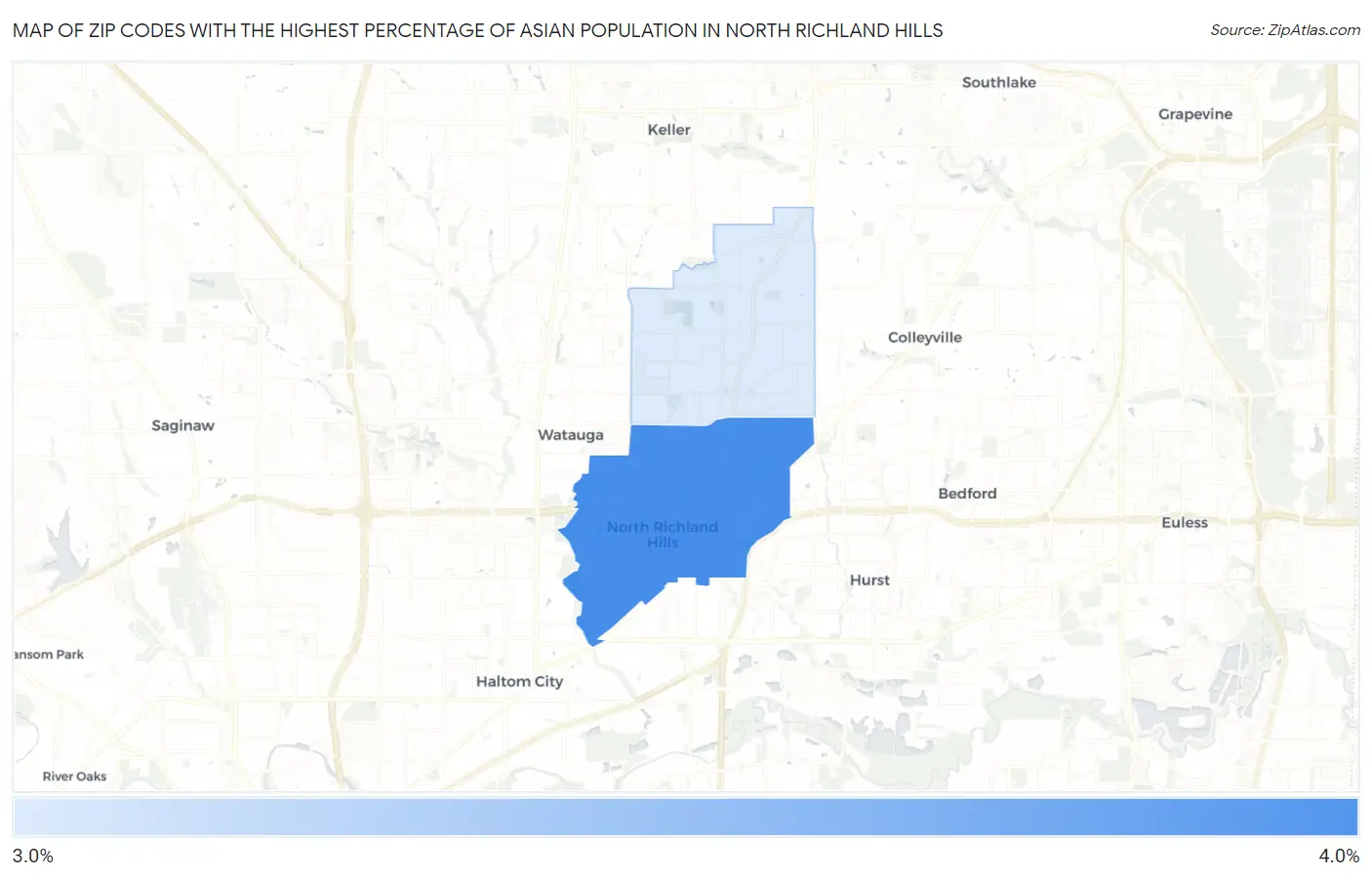 Zip Codes with the Highest Percentage of Asian Population in North Richland Hills Map