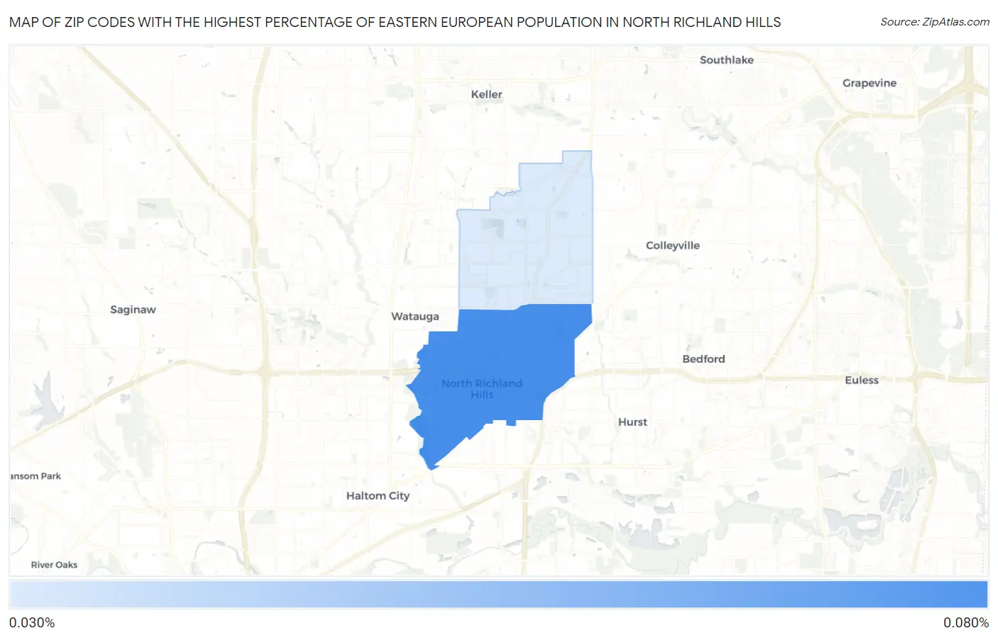 Zip Codes with the Highest Percentage of Eastern European Population in North Richland Hills Map