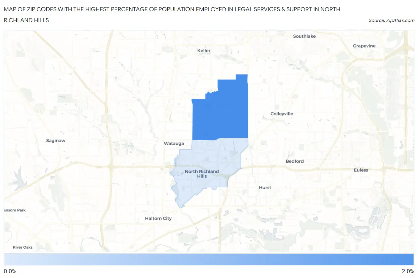 Zip Codes with the Highest Percentage of Population Employed in Legal Services & Support in North Richland Hills Map