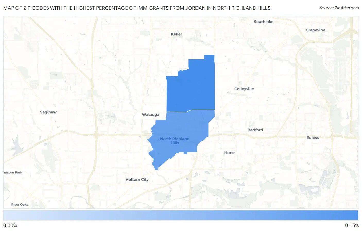 Zip Codes with the Highest Percentage of Immigrants from Jordan in North Richland Hills Map