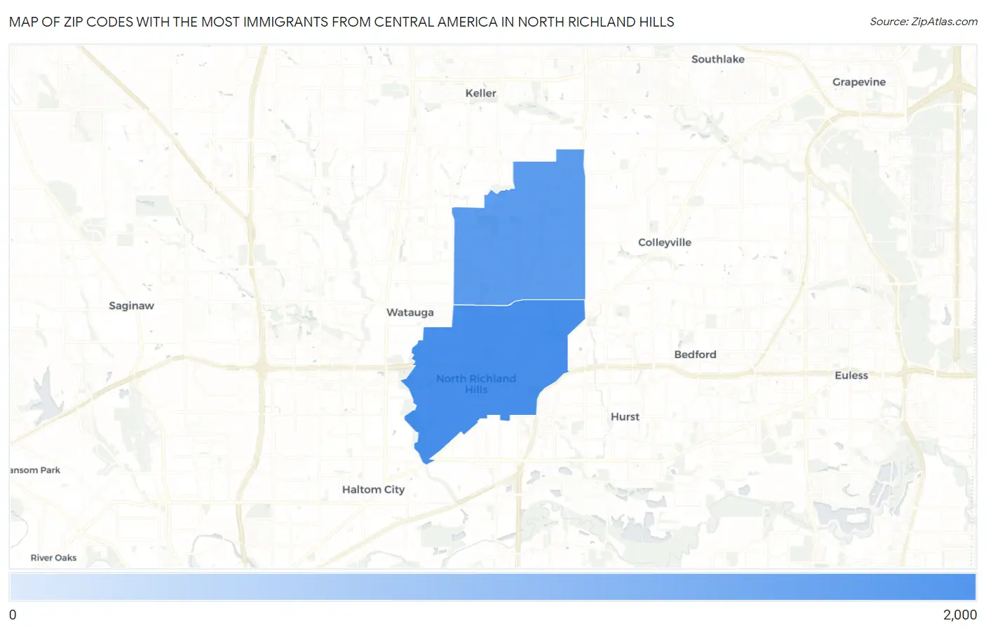 Zip Codes with the Most Immigrants from Central America in North Richland Hills Map