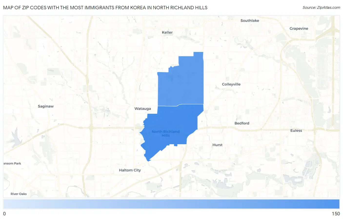 Zip Codes with the Most Immigrants from Korea in North Richland Hills Map