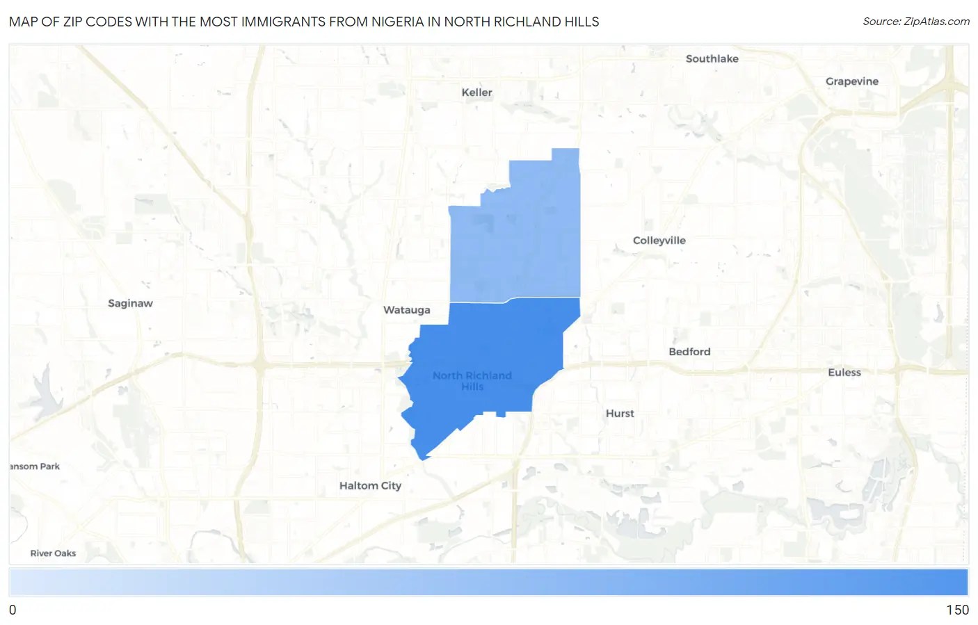 Zip Codes with the Most Immigrants from Nigeria in North Richland Hills Map