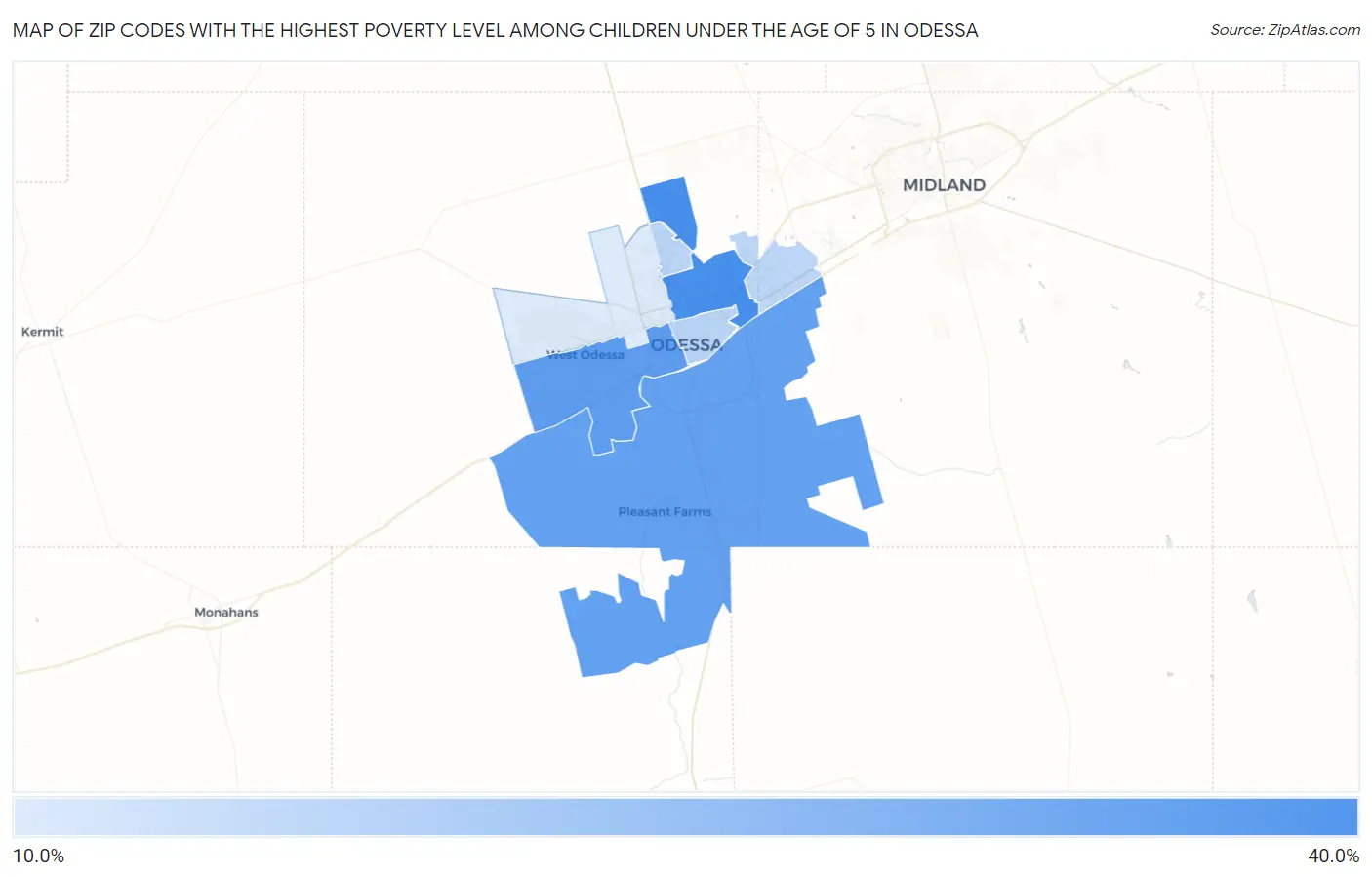 Zip Codes with the Highest Poverty Level Among Children Under the Age of 5 in Odessa Map
