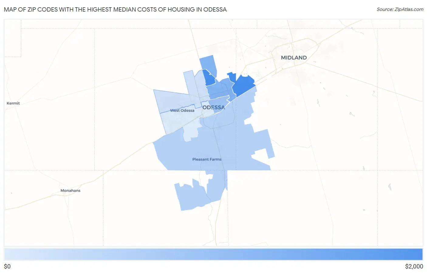 Zip Codes with the Highest Median Costs of Housing in Odessa Map