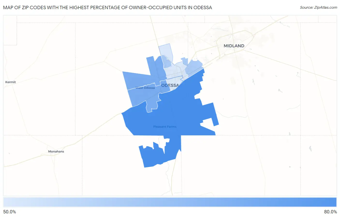 Zip Codes with the Highest Percentage of Owner-Occupied Units in Odessa Map