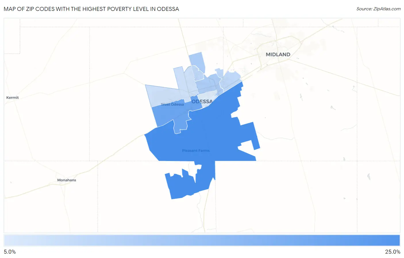 Zip Codes with the Highest Poverty Level in Odessa Map