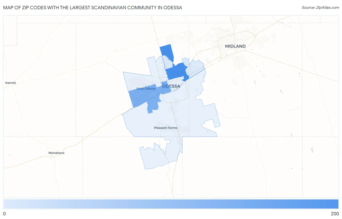 Zip Codes with the Largest Scandinavian Community in Odessa Map