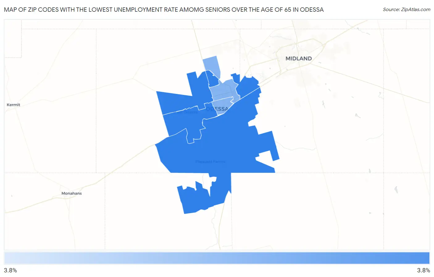 Zip Codes with the Lowest Unemployment Rate Amomg Seniors Over the Age of 65 in Odessa Map