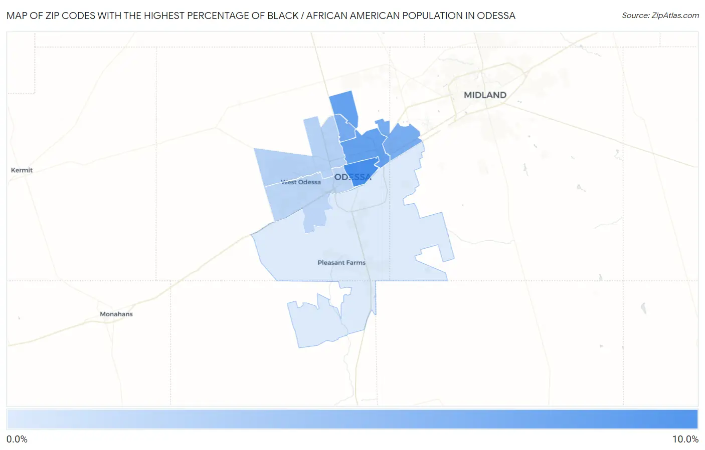 Zip Codes with the Highest Percentage of Black / African American Population in Odessa Map