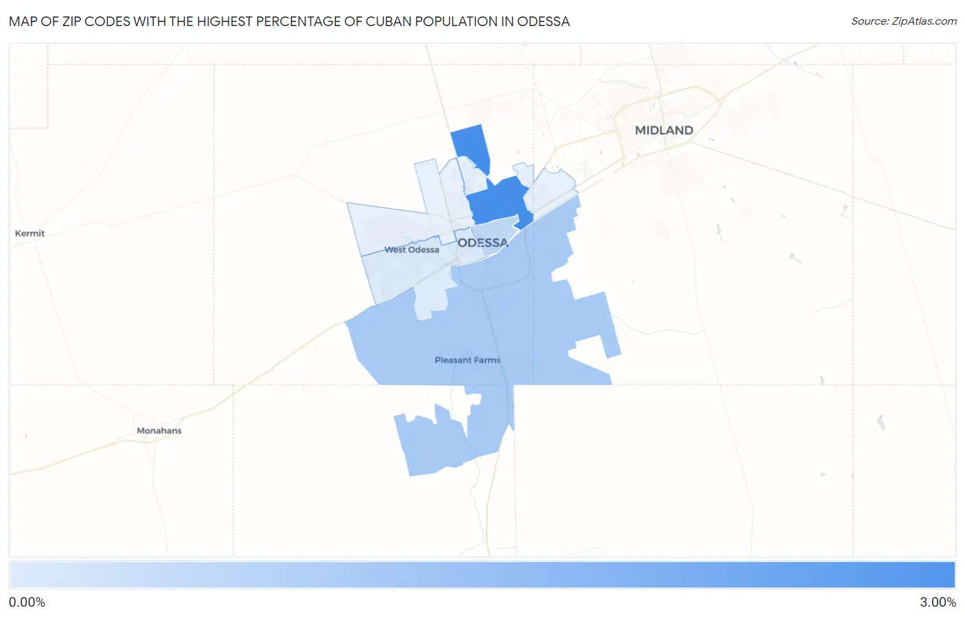 Zip Codes with the Highest Percentage of Cuban Population in Odessa Map