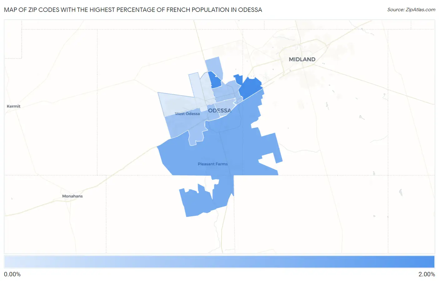 Zip Codes with the Highest Percentage of French Population in Odessa Map