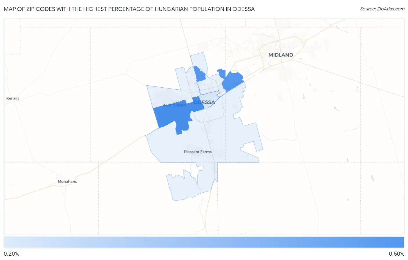 Zip Codes with the Highest Percentage of Hungarian Population in Odessa Map