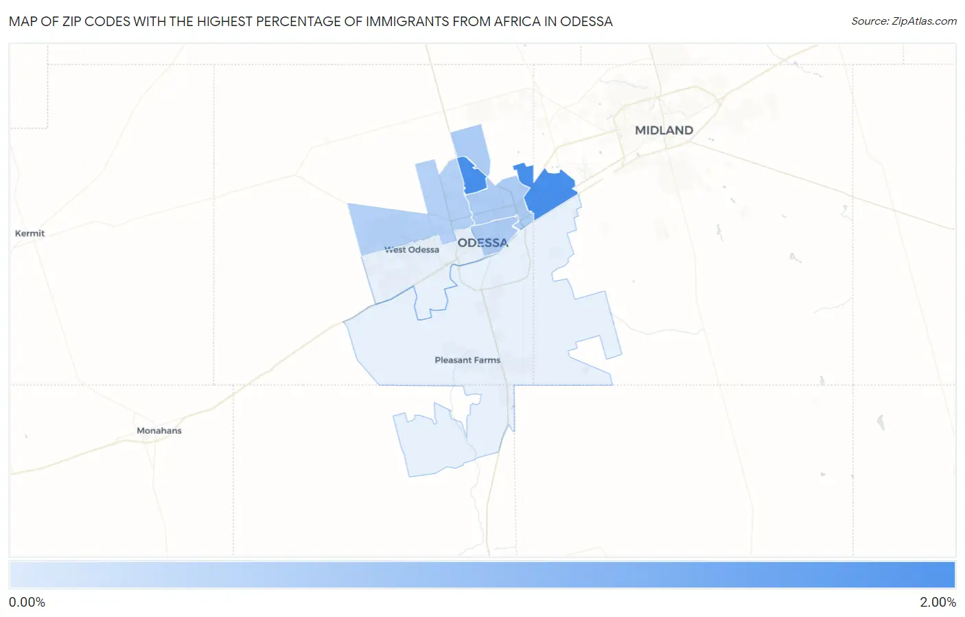 Zip Codes with the Highest Percentage of Immigrants from Africa in Odessa Map