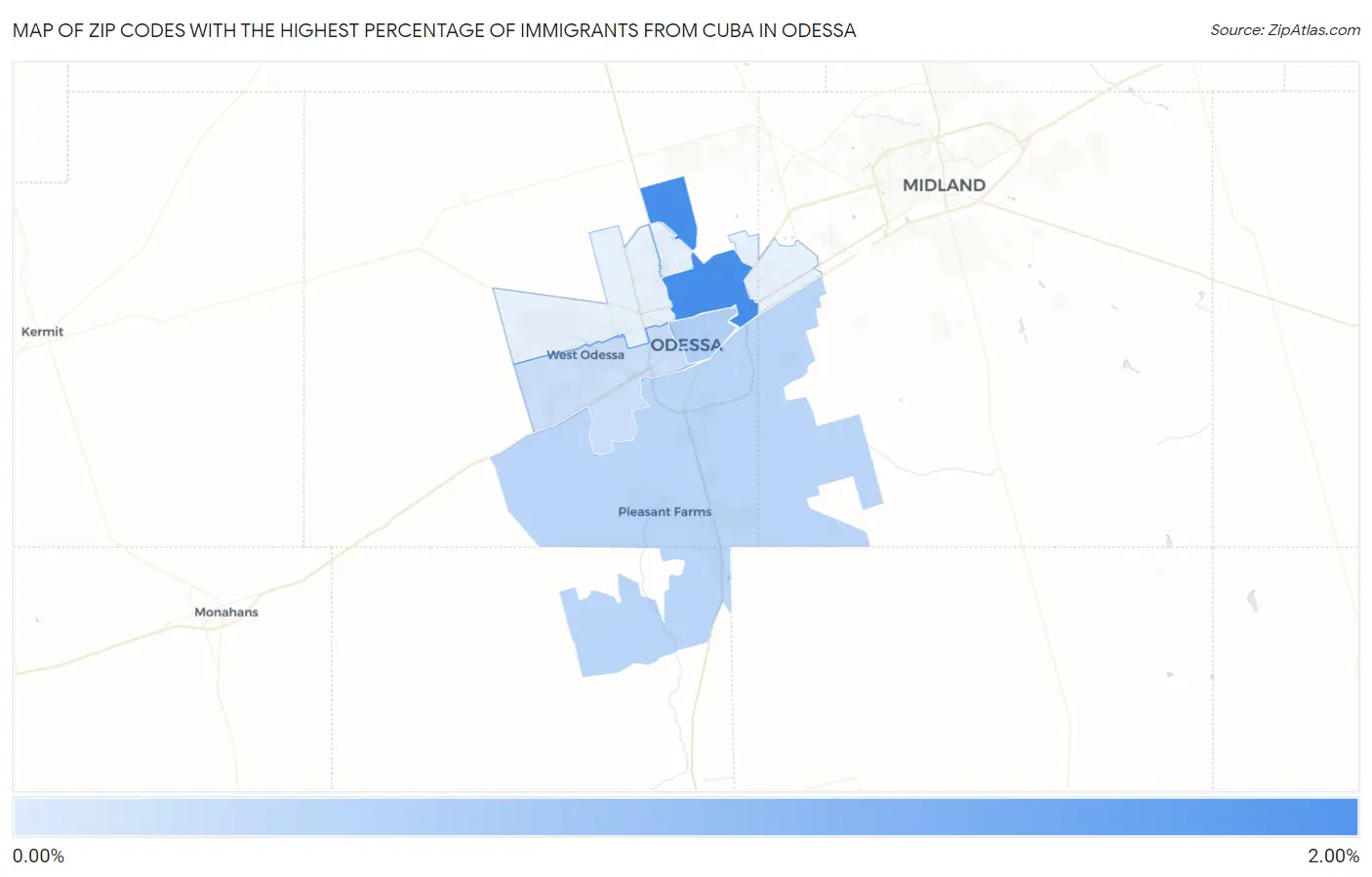 Zip Codes with the Highest Percentage of Immigrants from Cuba in Odessa Map