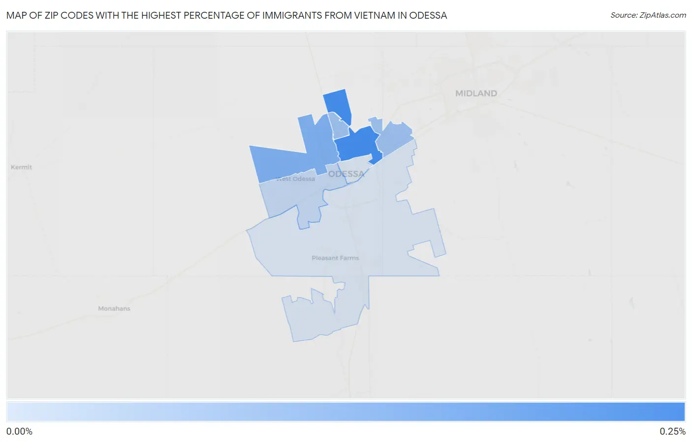 Zip Codes with the Highest Percentage of Immigrants from Vietnam in Odessa Map