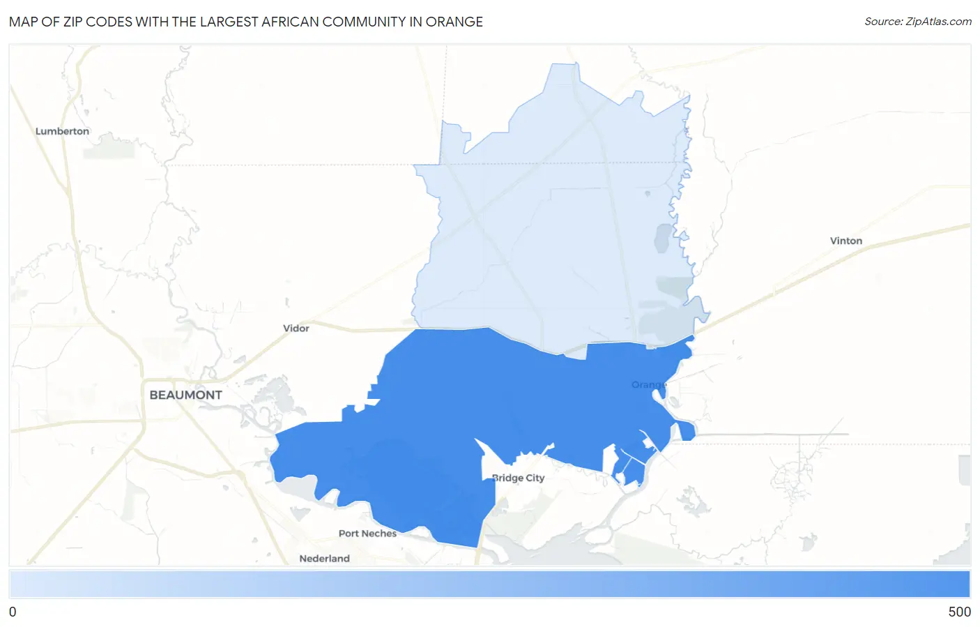 Zip Codes with the Largest African Community in Orange Map