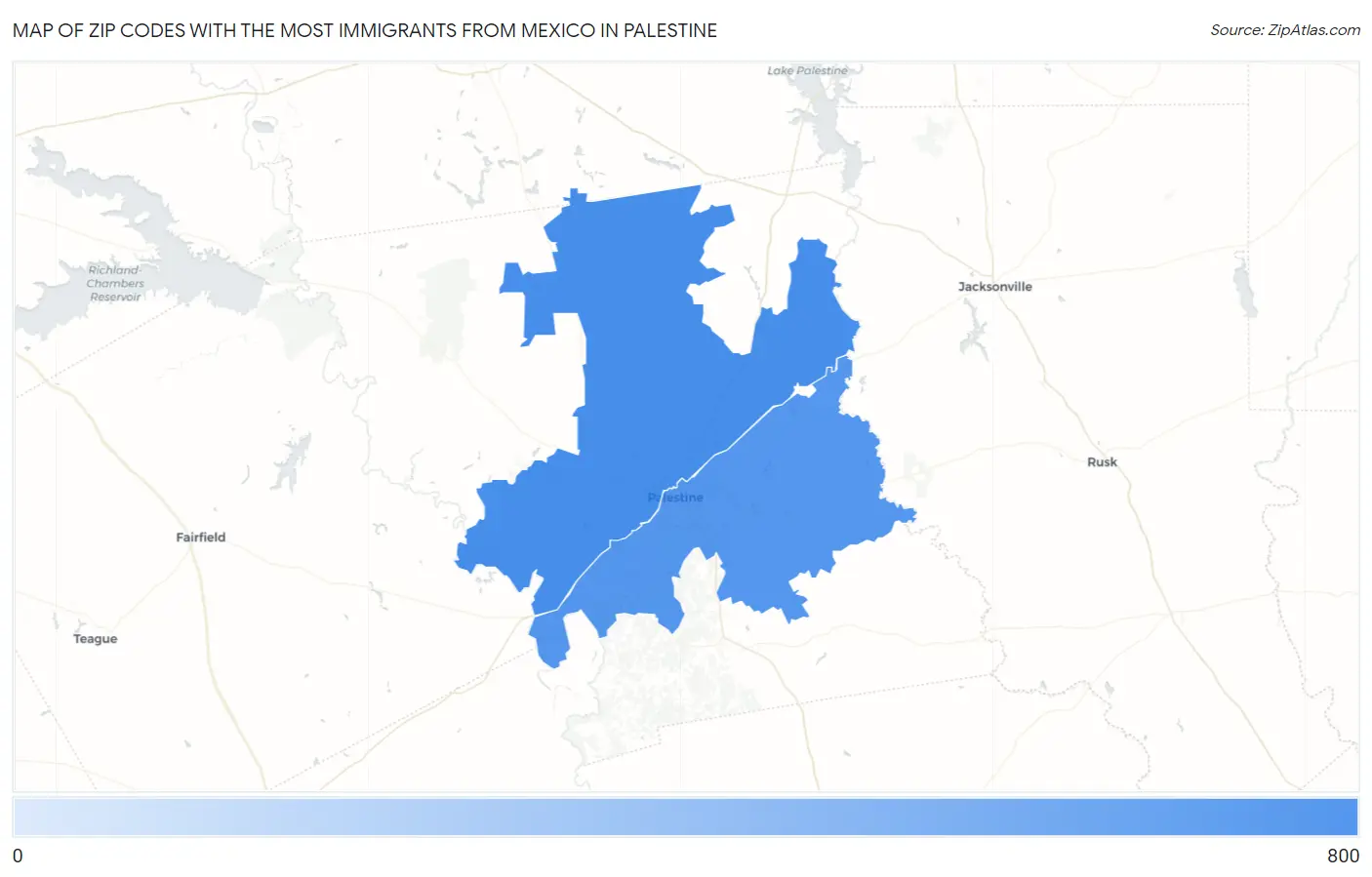 Zip Codes with the Most Immigrants from Mexico in Palestine Map