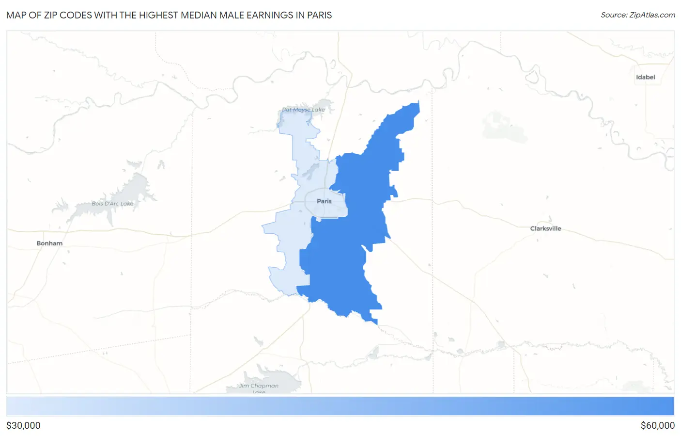 Zip Codes with the Highest Median Male Earnings in Paris Map