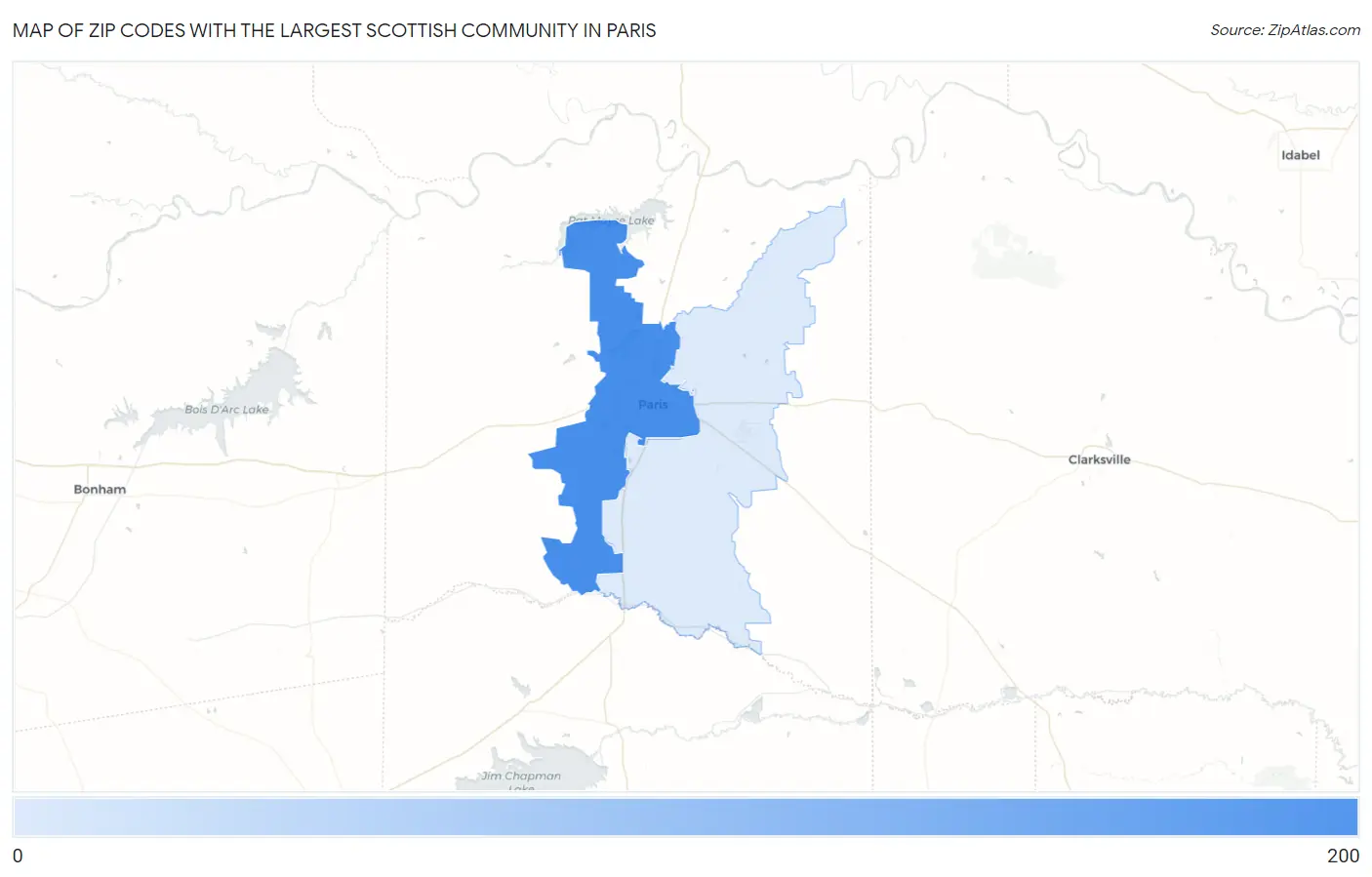 Zip Codes with the Largest Scottish Community in Paris Map