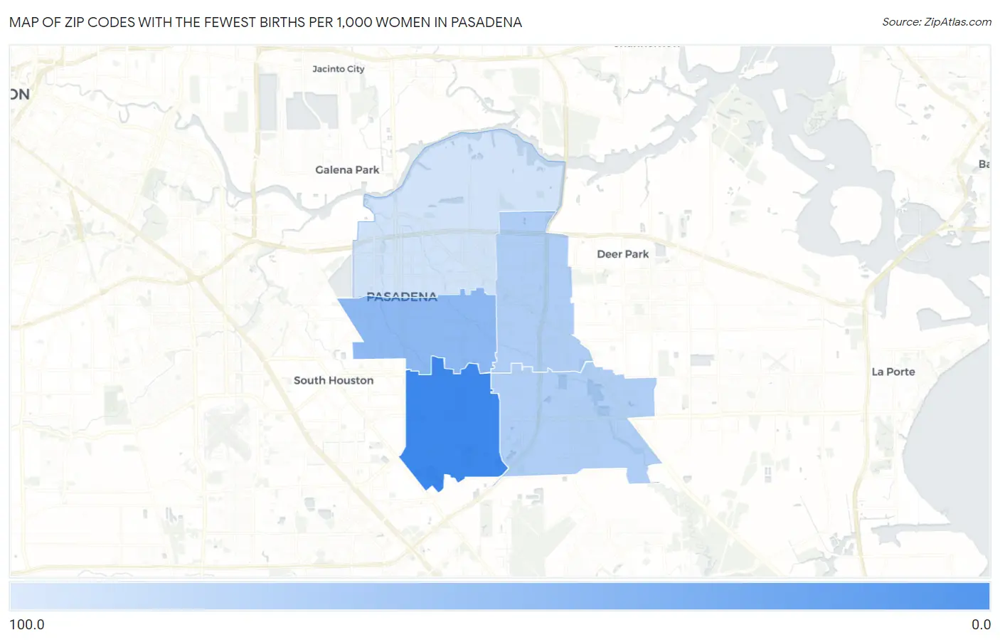 Zip Codes with the Fewest Births per 1,000 Women in Pasadena Map