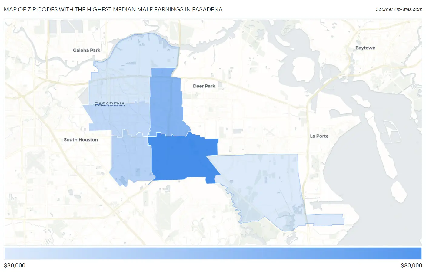 Zip Codes with the Highest Median Male Earnings in Pasadena Map