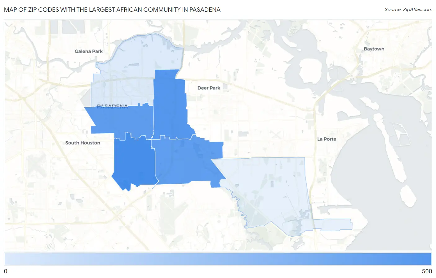 Zip Codes with the Largest African Community in Pasadena Map