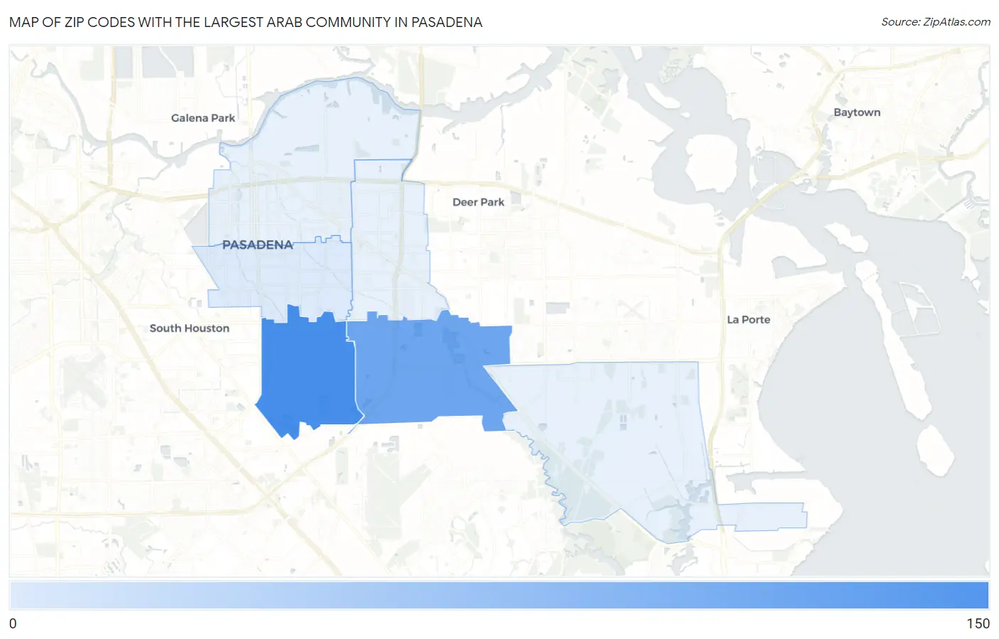 Zip Codes with the Largest Arab Community in Pasadena Map