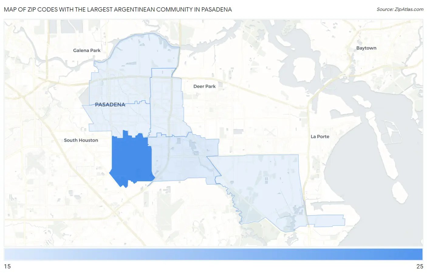 Zip Codes with the Largest Argentinean Community in Pasadena Map