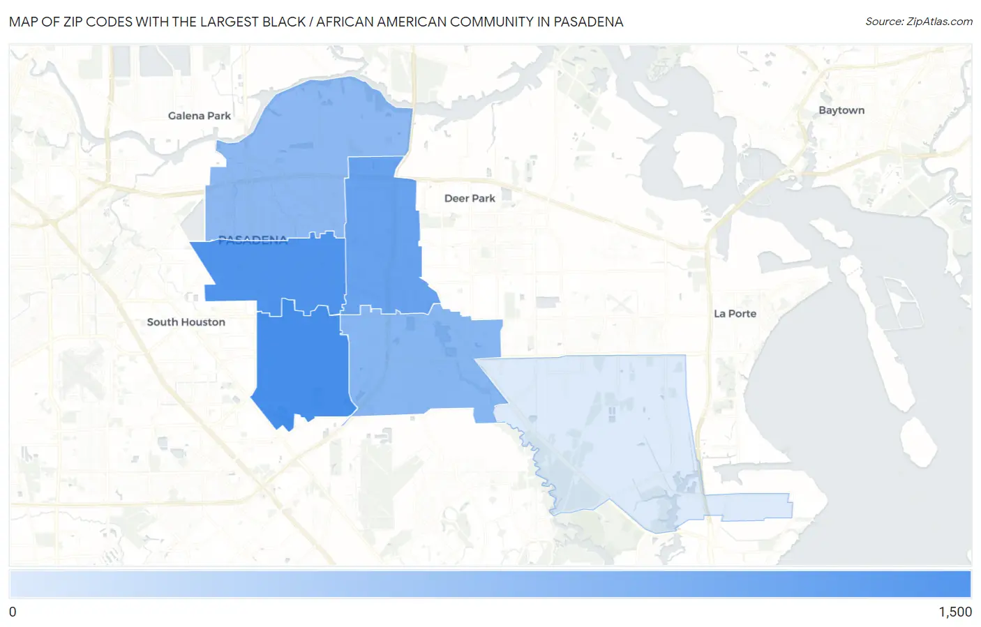 Zip Codes with the Largest Black / African American Community in Pasadena Map