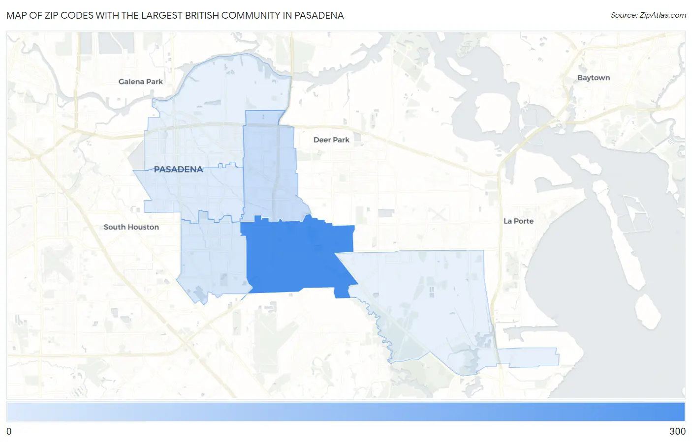 Zip Codes with the Largest British Community in Pasadena Map
