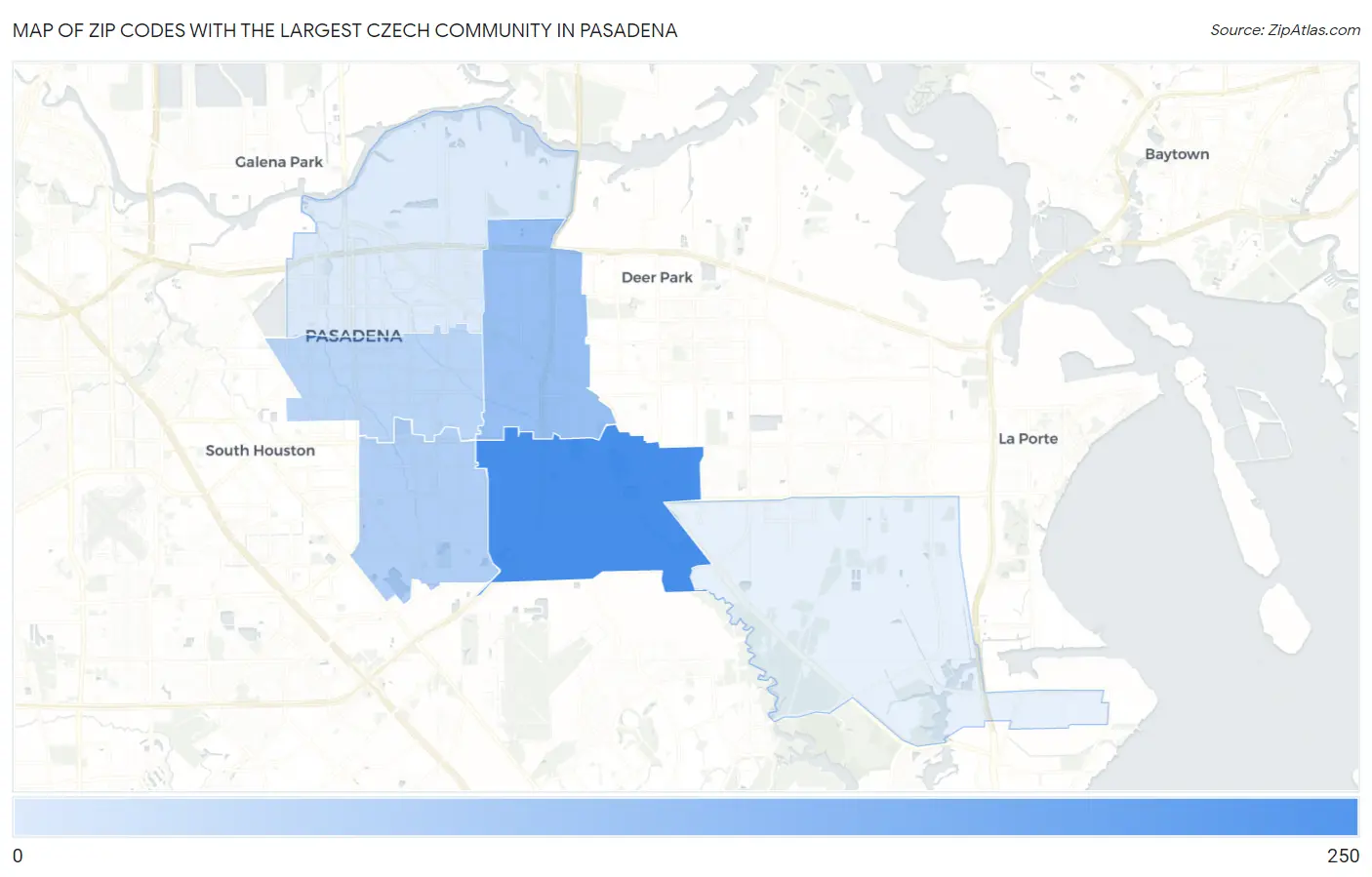 Zip Codes with the Largest Czech Community in Pasadena Map