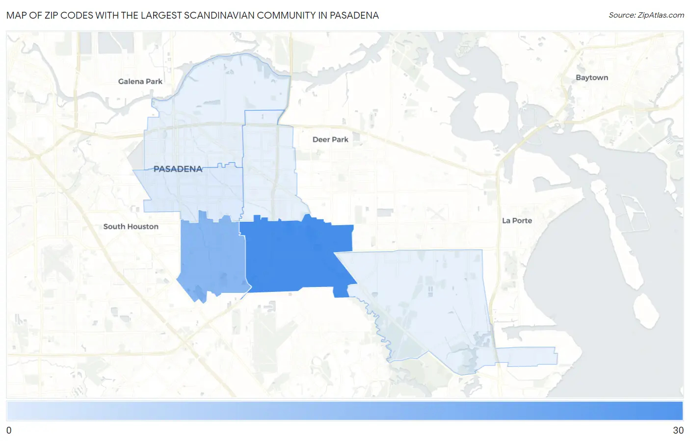 Zip Codes with the Largest Scandinavian Community in Pasadena Map