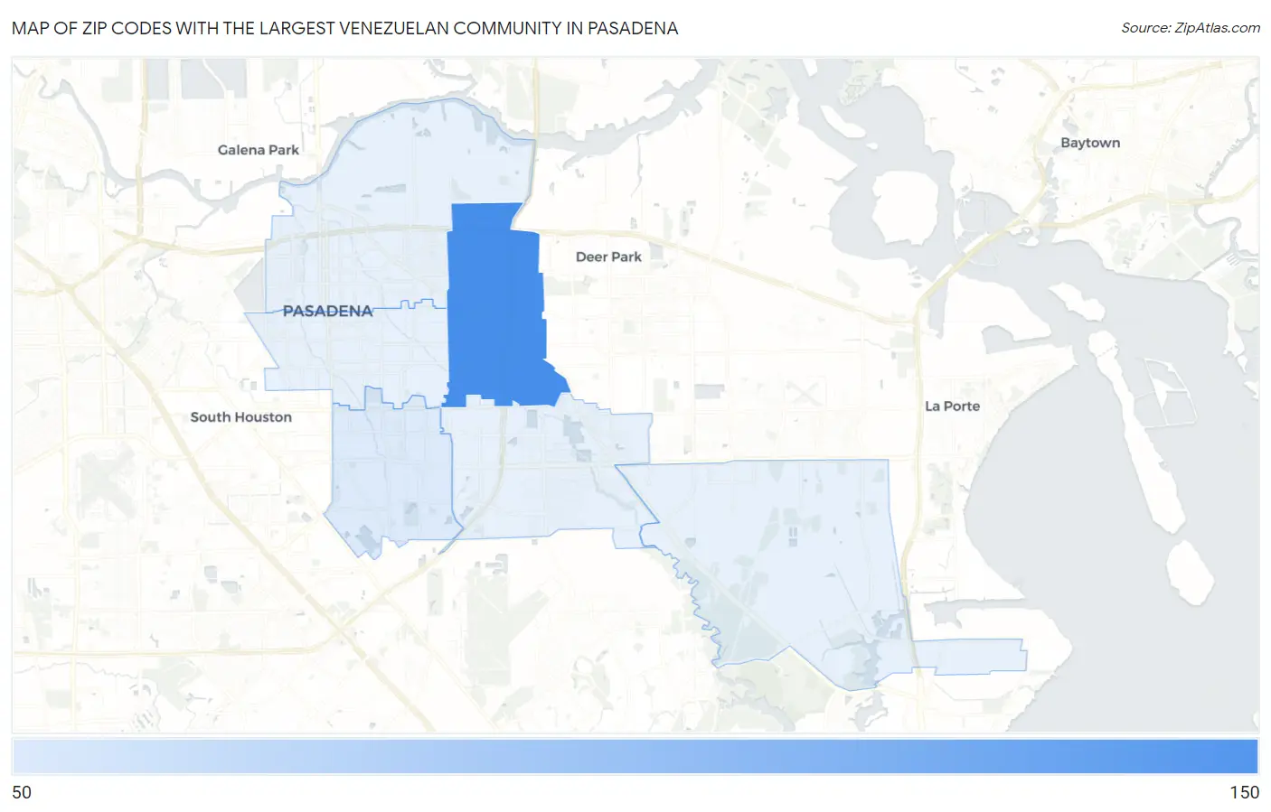 Zip Codes with the Largest Venezuelan Community in Pasadena Map