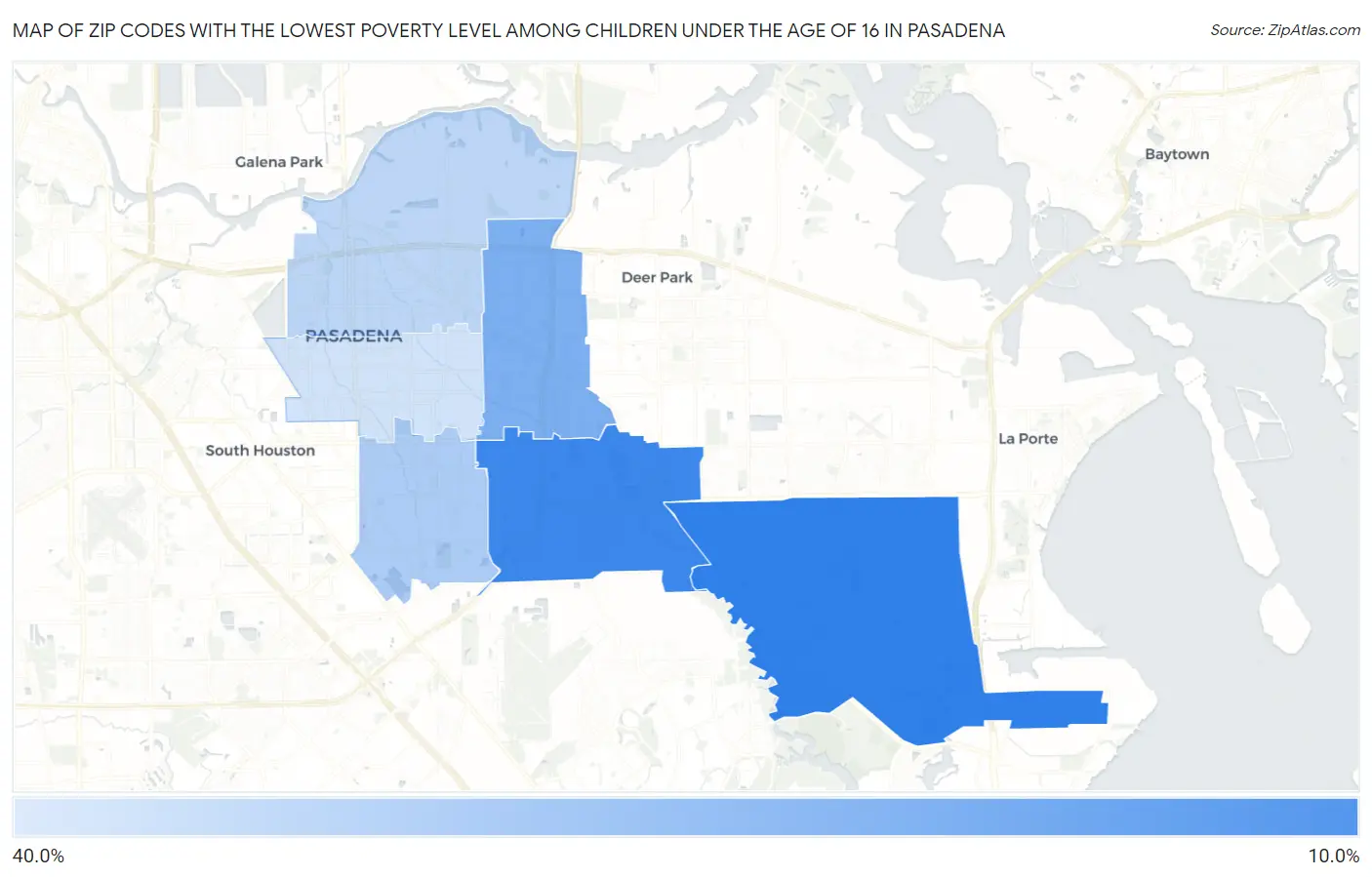 Zip Codes with the Lowest Poverty Level Among Children Under the Age of 16 in Pasadena Map