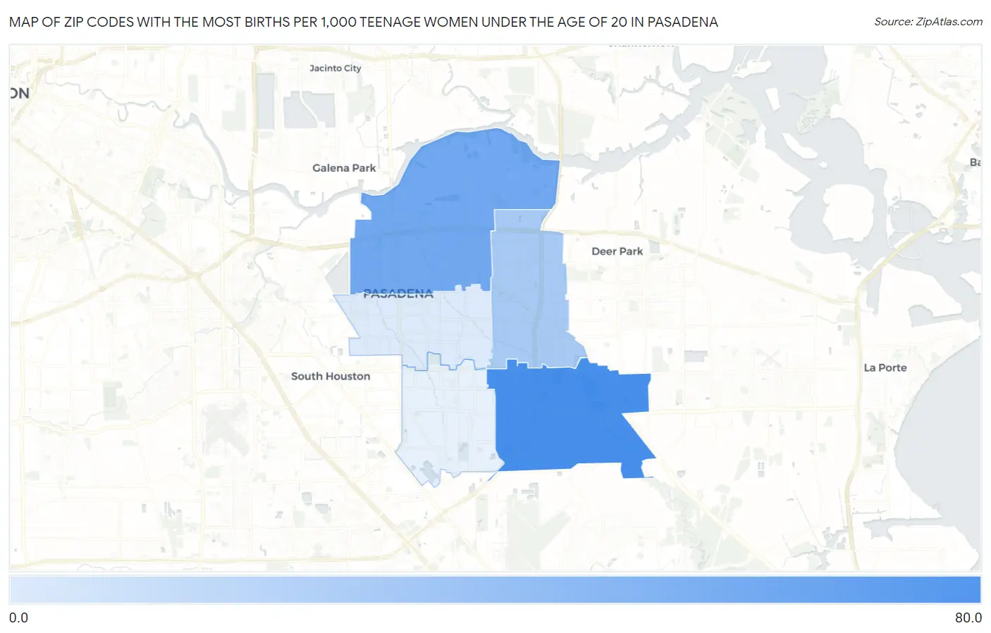 Zip Codes with the Most Births per 1,000 Teenage Women Under the Age of 20 in Pasadena Map