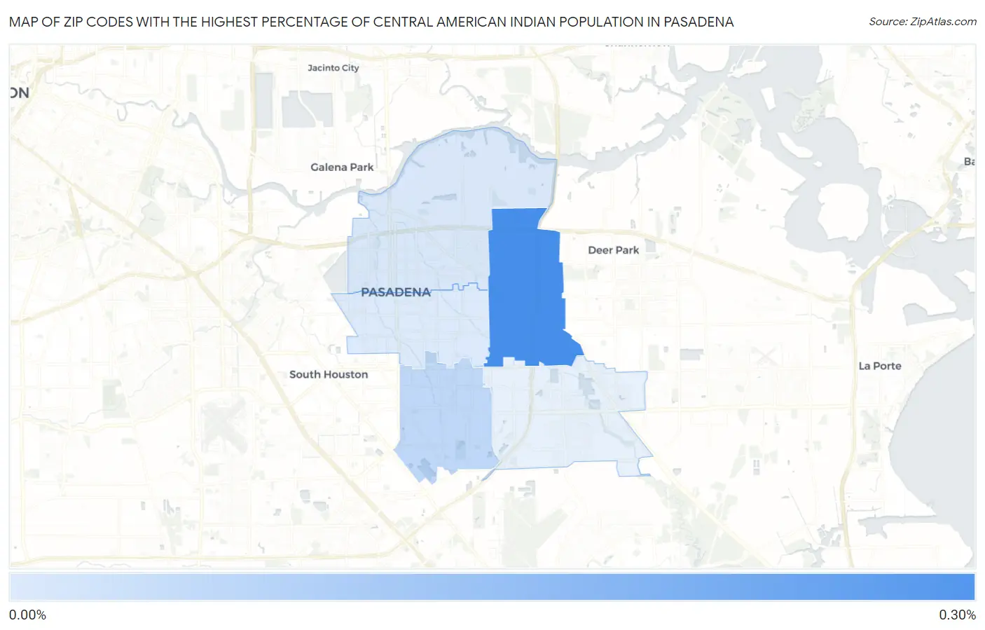 Zip Codes with the Highest Percentage of Central American Indian Population in Pasadena Map