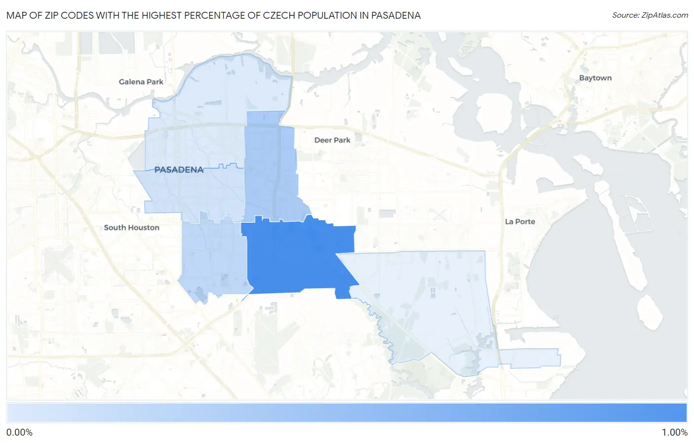 Zip Codes with the Highest Percentage of Czech Population in Pasadena Map