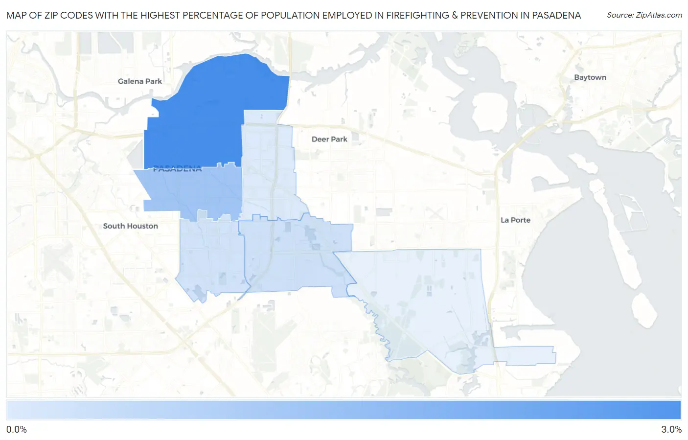 Zip Codes with the Highest Percentage of Population Employed in Firefighting & Prevention in Pasadena Map