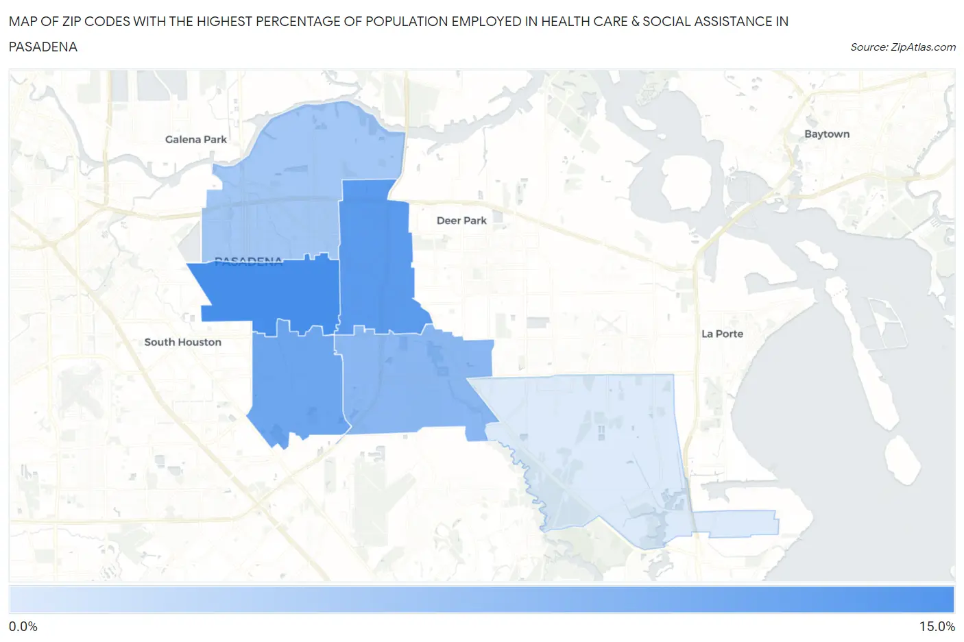 Zip Codes with the Highest Percentage of Population Employed in Health Care & Social Assistance in Pasadena Map