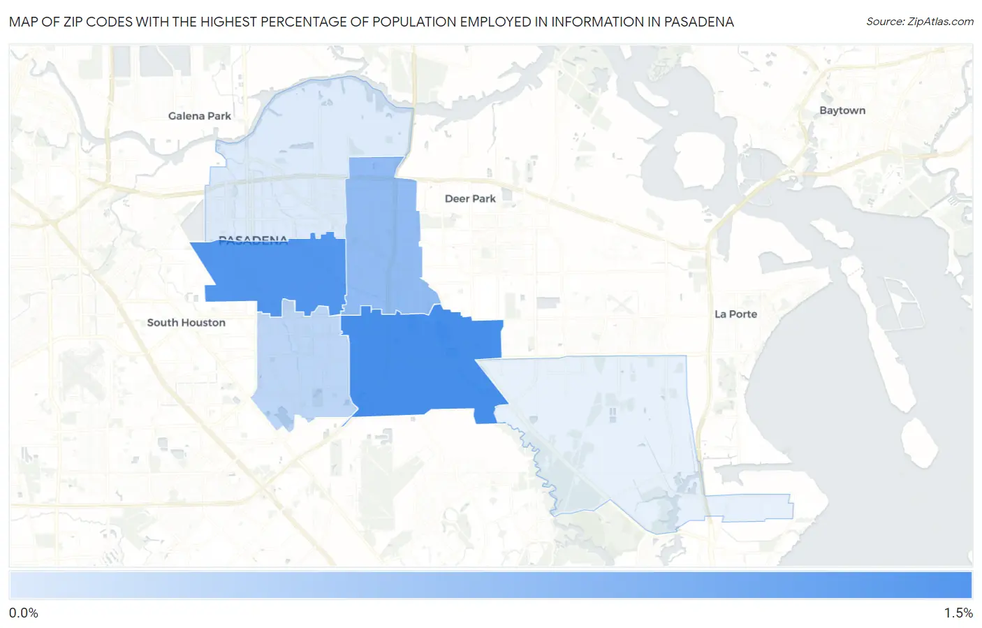 Zip Codes with the Highest Percentage of Population Employed in Information in Pasadena Map