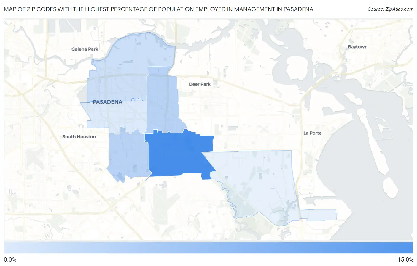 Zip Codes with the Highest Percentage of Population Employed in Management in Pasadena Map
