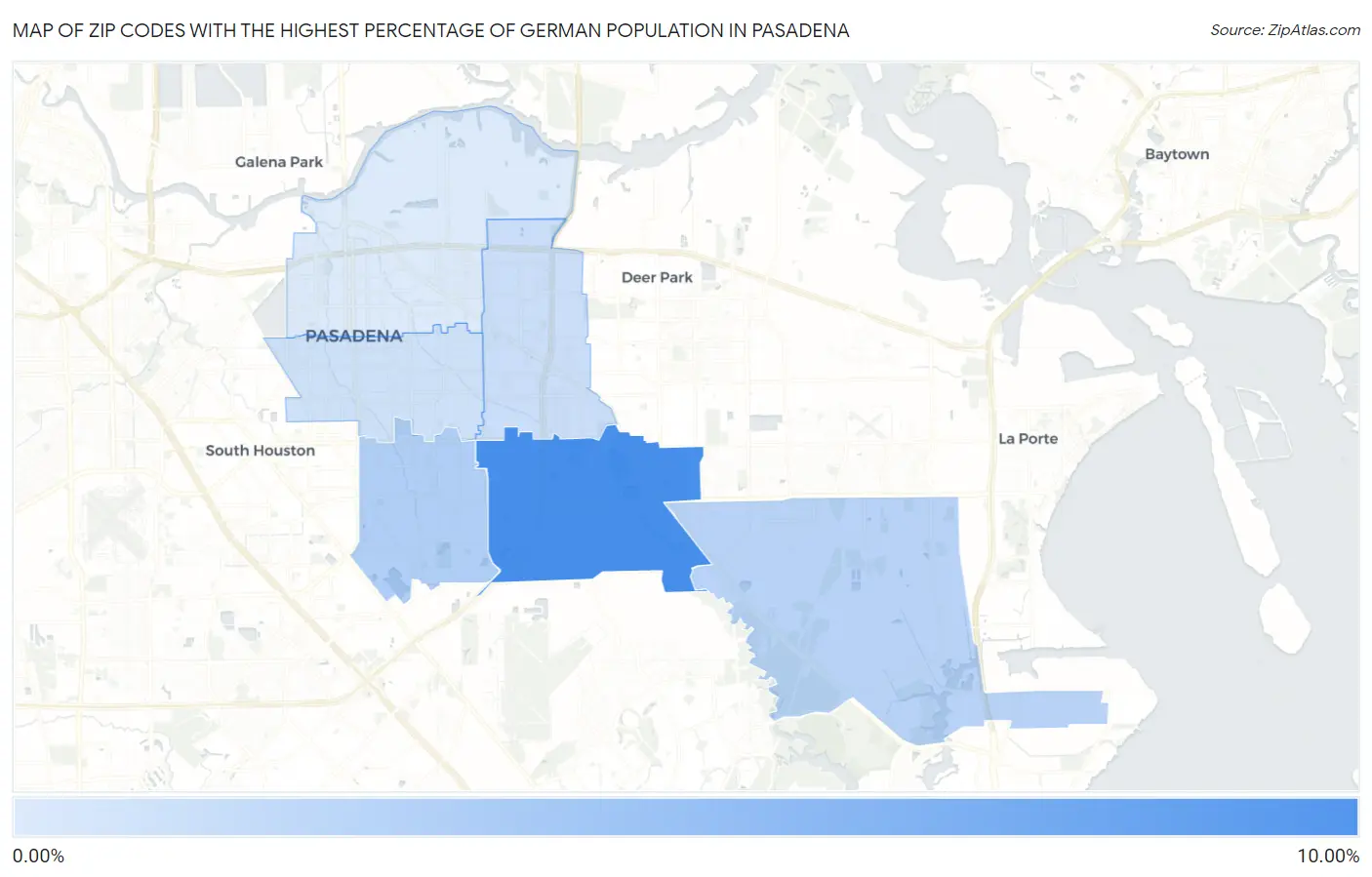Zip Codes with the Highest Percentage of German Population in Pasadena Map
