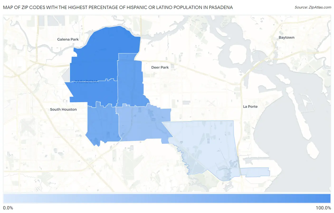 Zip Codes with the Highest Percentage of Hispanic or Latino Population in Pasadena Map