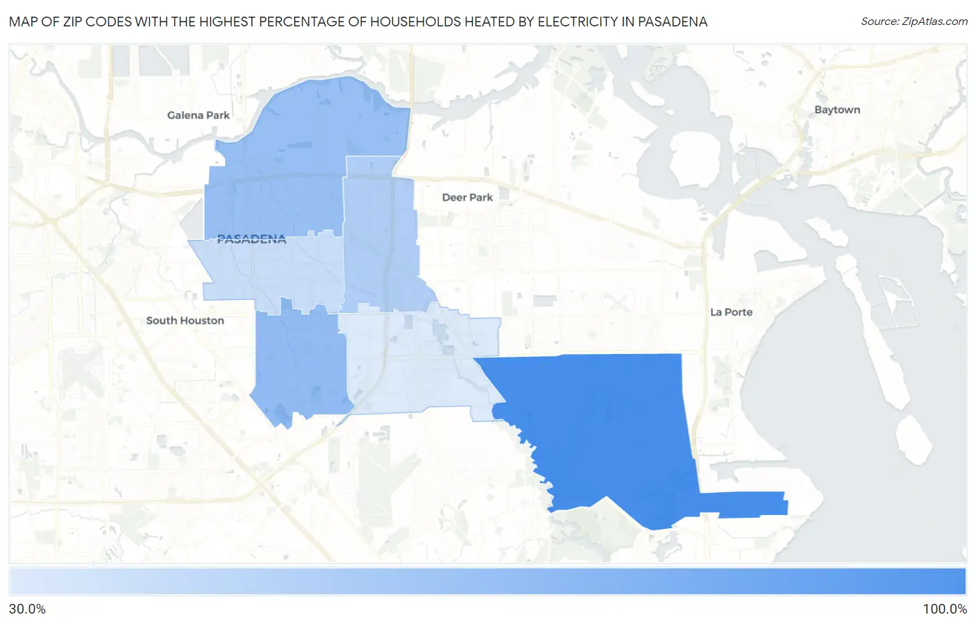Zip Codes with the Highest Percentage of Households Heated by Electricity in Pasadena Map