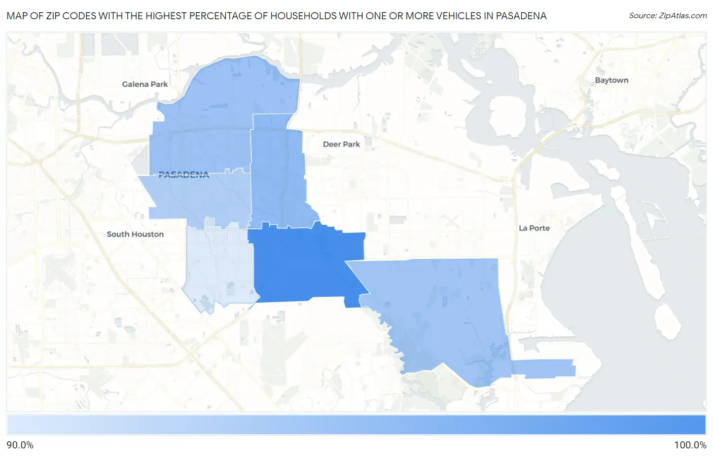 Zip Codes with the Highest Percentage of Households With One or more Vehicles in Pasadena Map