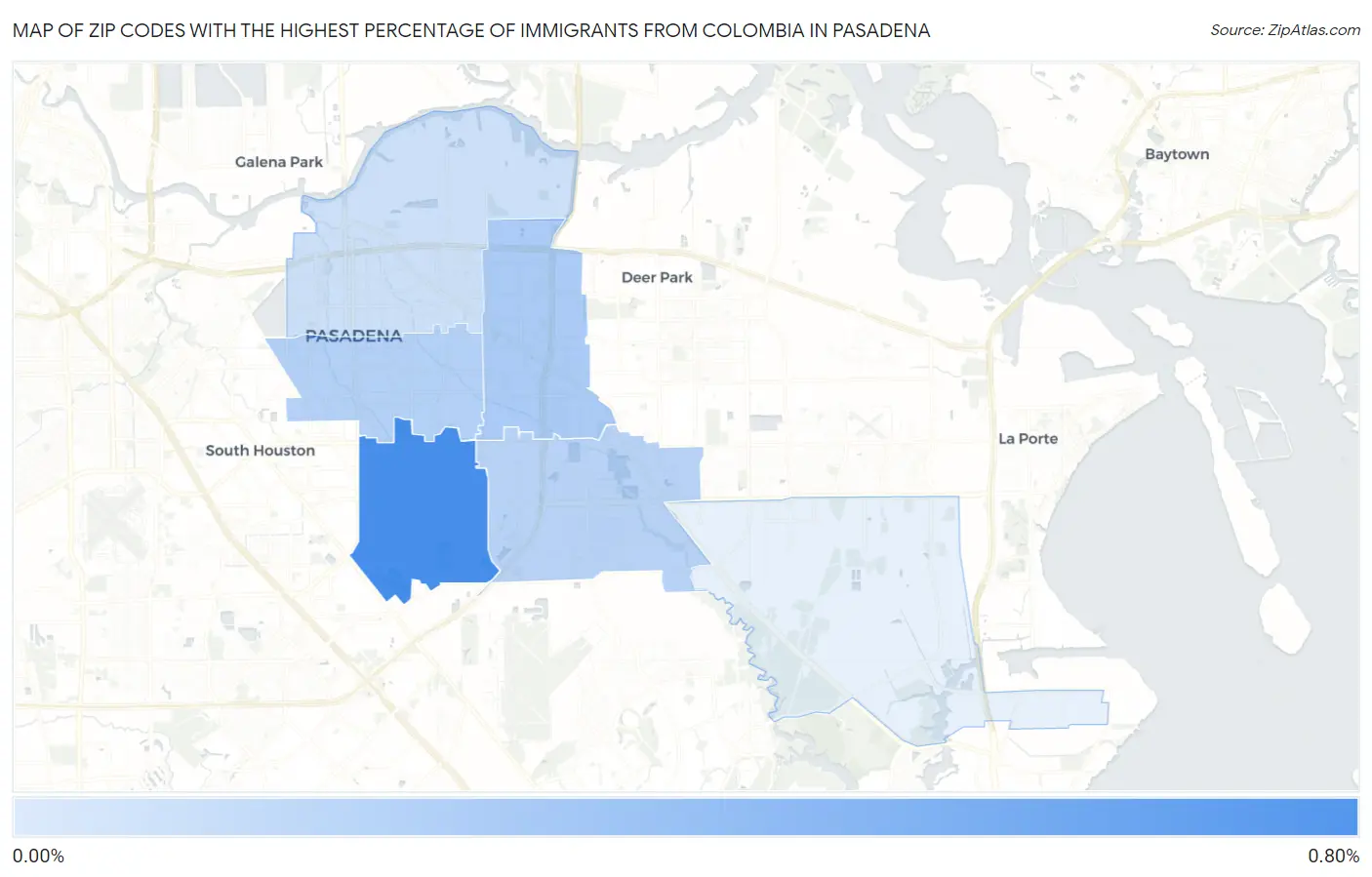 Zip Codes with the Highest Percentage of Immigrants from Colombia in Pasadena Map