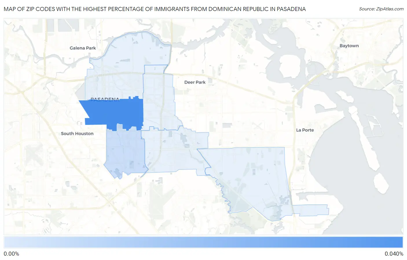 Zip Codes with the Highest Percentage of Immigrants from Dominican Republic in Pasadena Map