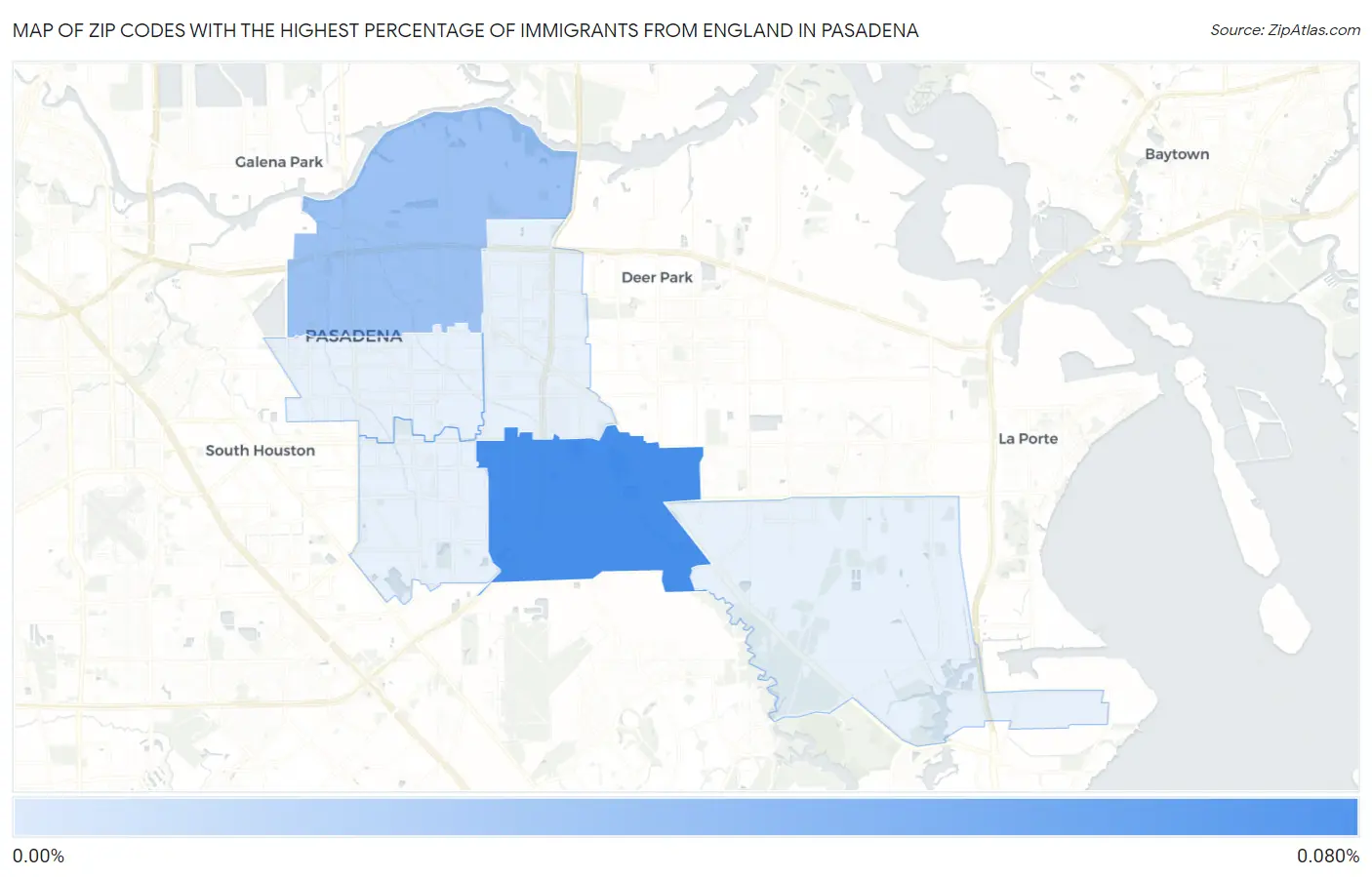 Zip Codes with the Highest Percentage of Immigrants from England in Pasadena Map